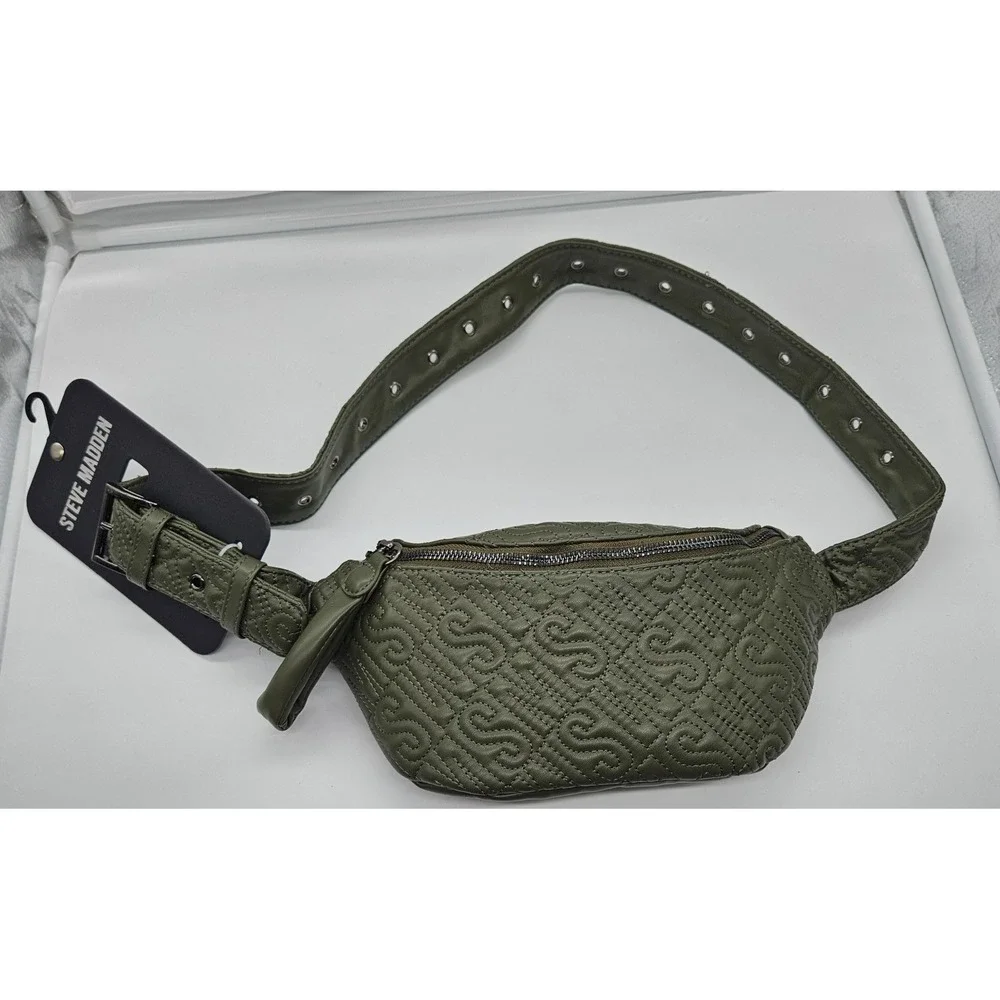 Steve Madden Quilted Belt‎ Bag Olive Green Fanny Pack Crossbody Adjustable Strap